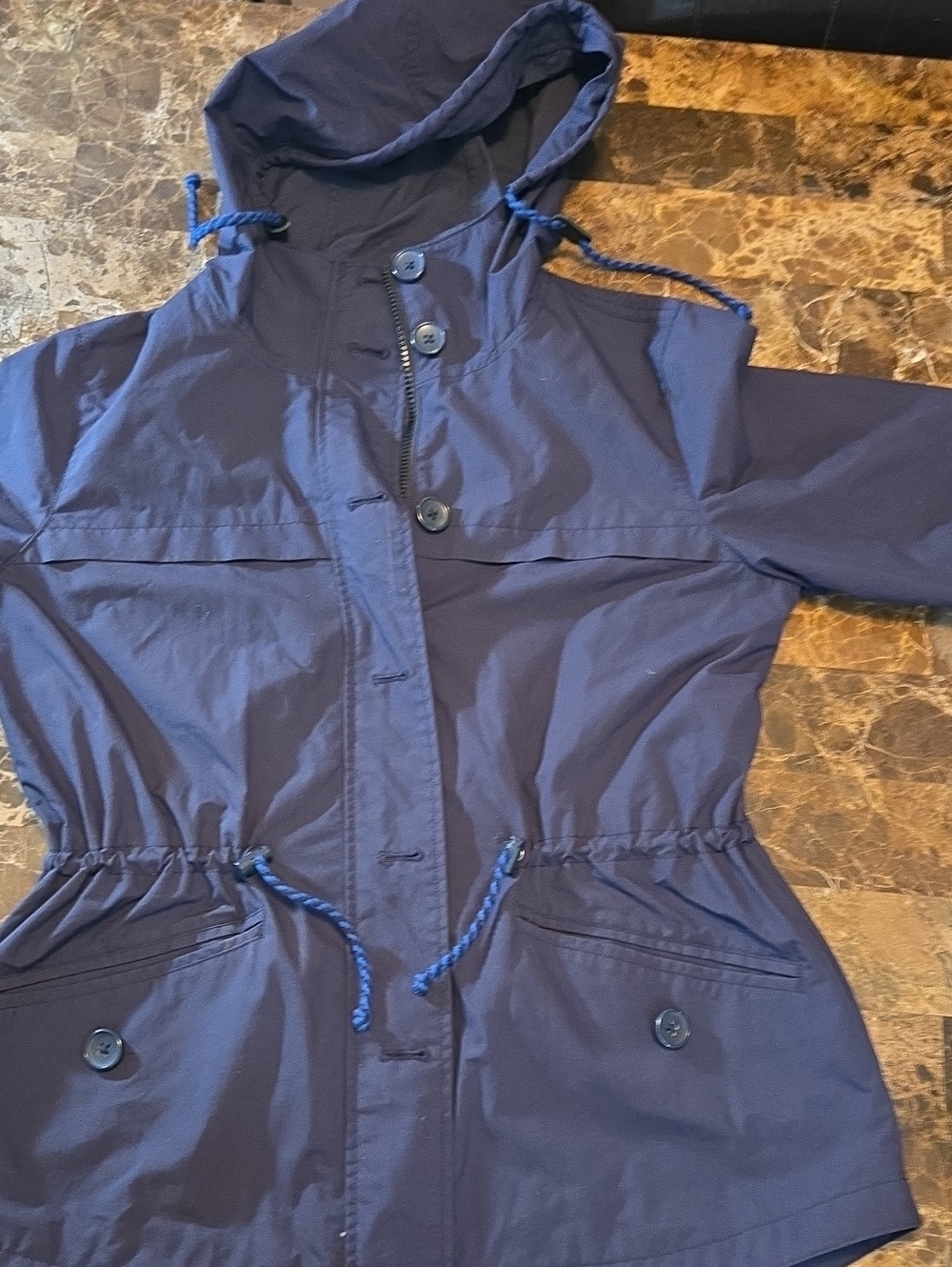 J. Crew Hooded Utility Jacket Navy Blue Exterior Pockets Size Small Machine Wash